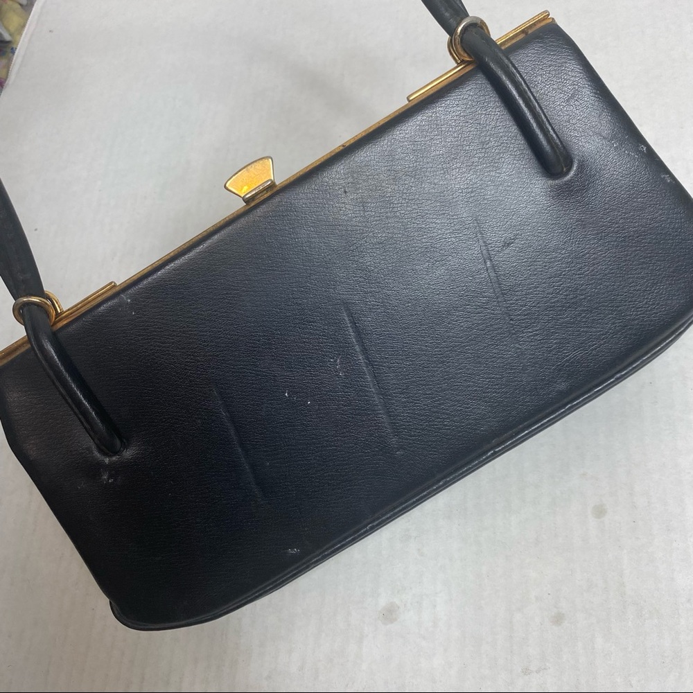 Vintage‎ Essell England 50s Black Gold Hand Bag - Picture 11 of 14
